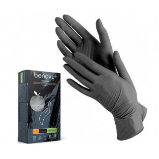 Перчатки нитриловые BENOVY M, 50 пар в упаковке черные